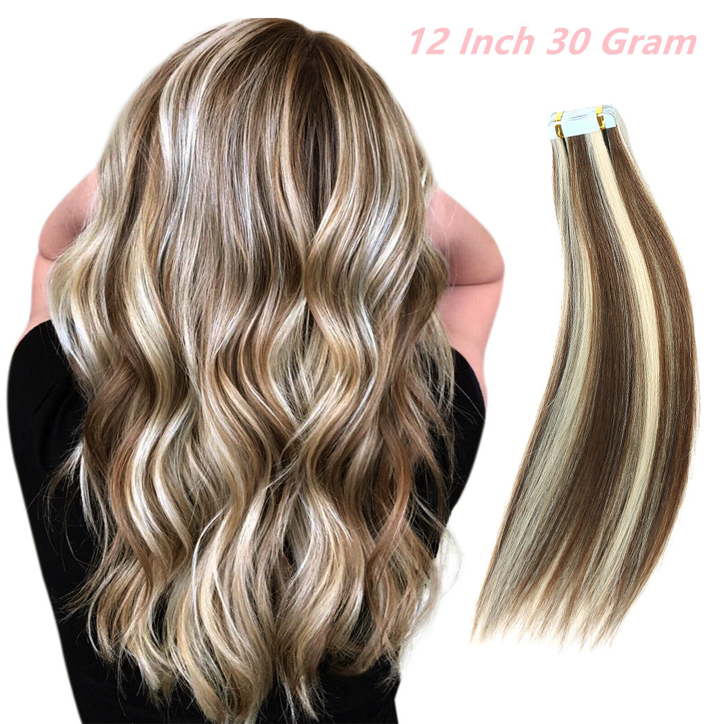 Highlighted Tape in Hair Extensions, Piano Color, P6/60, Remy Human Hair, 20 Pcs per Pack