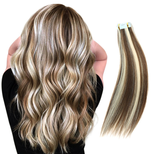 Highlighted Tape in Hair Extensions, Piano Color, P6/60, Remy Human Hair, 20 Pcs per Pack